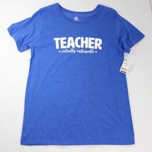 PositiviTees Womens Blue Graphic Tee Short Sleeve Teacher T-Shirt Size S